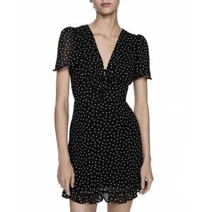 Mango Polka Dot Printed Short Dress Ronaldo White Black Mini Dress Size 8/Large